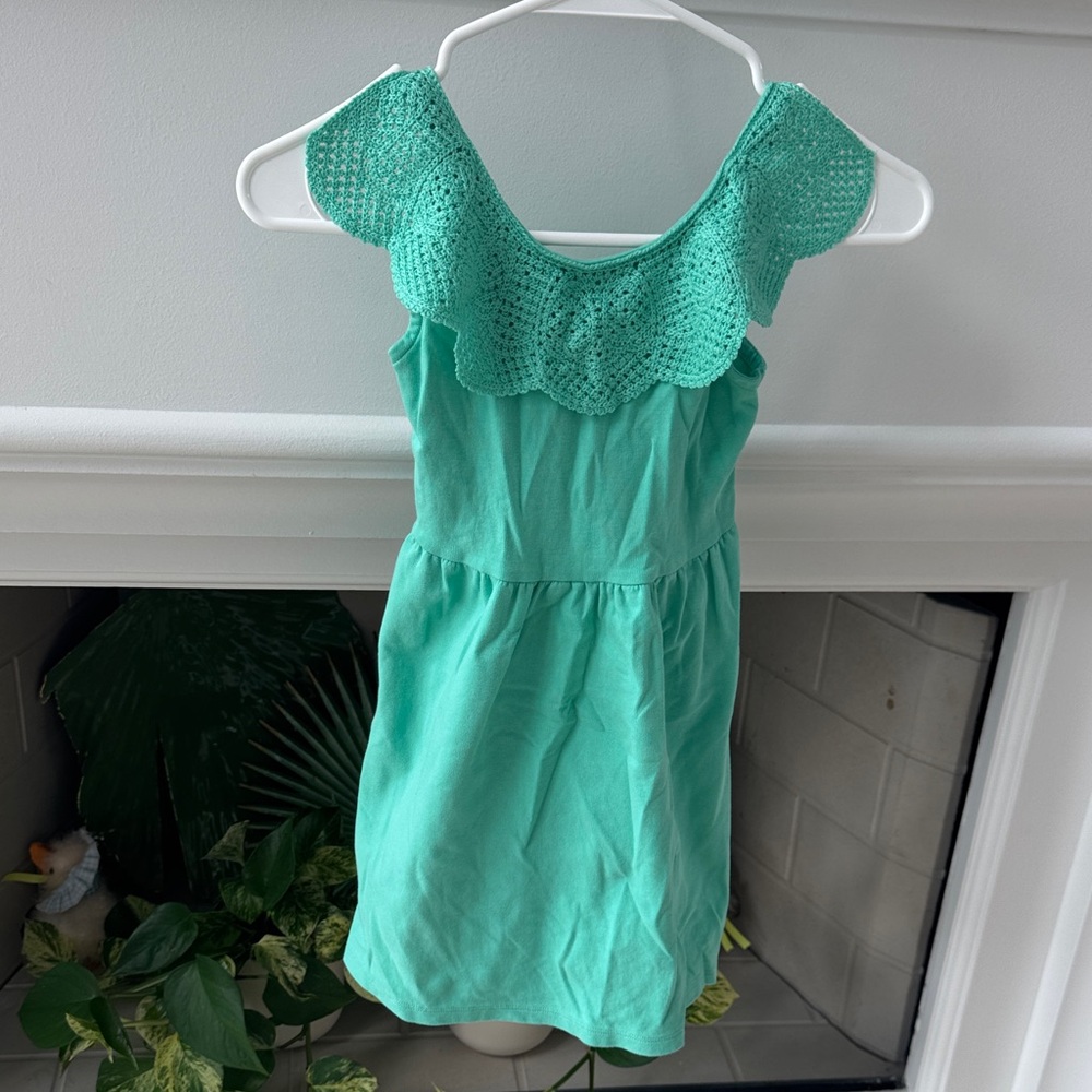 Janie and Jack Mint Green Crochet-Yoke Casual Dress